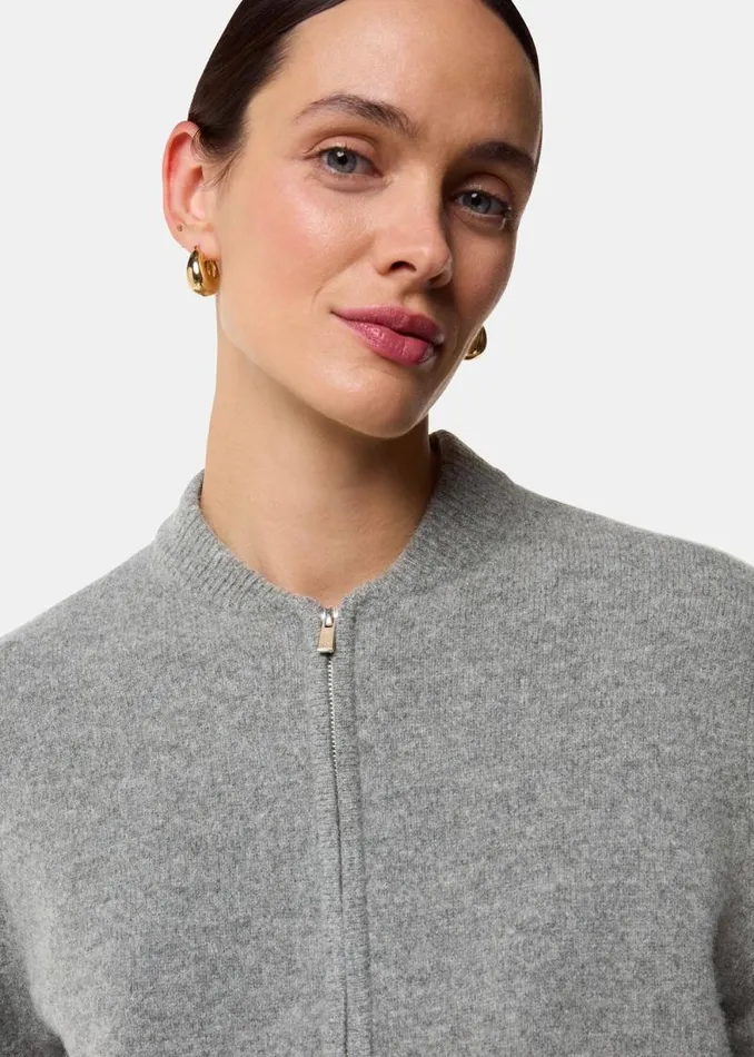 Whistles Sweaters and Cashmere Grey Zip Front Bomber Knit 8211 Women
