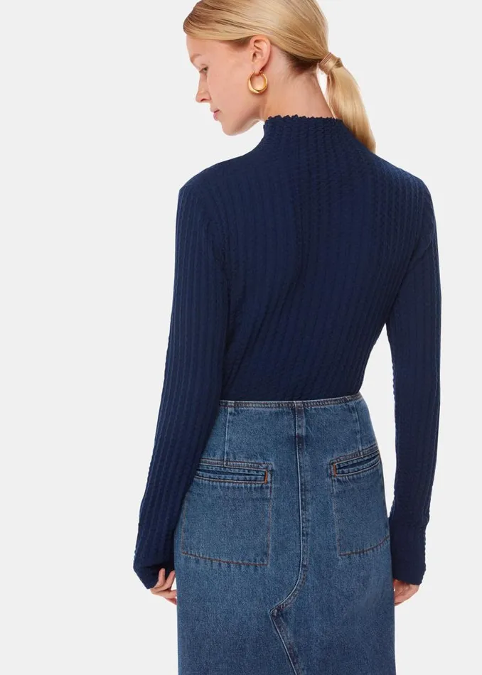 Whistles Sweaters and Cashmere Navy Textured High Neck Sweater 8211 Women