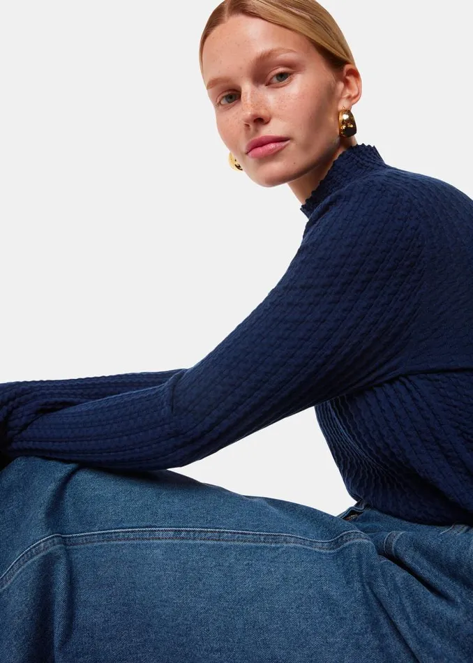 Whistles Sweaters and Cashmere Navy Textured High Neck Sweater 8211 Women