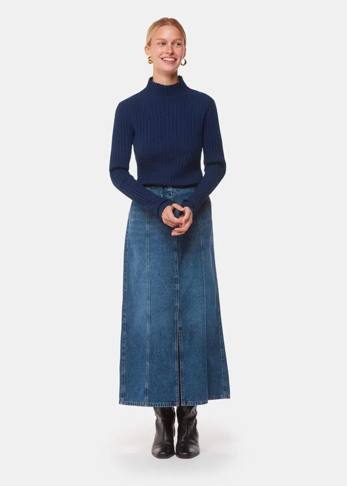Whistles Sweaters and Cashmere Navy Textured High Neck Sweater 8211 Women