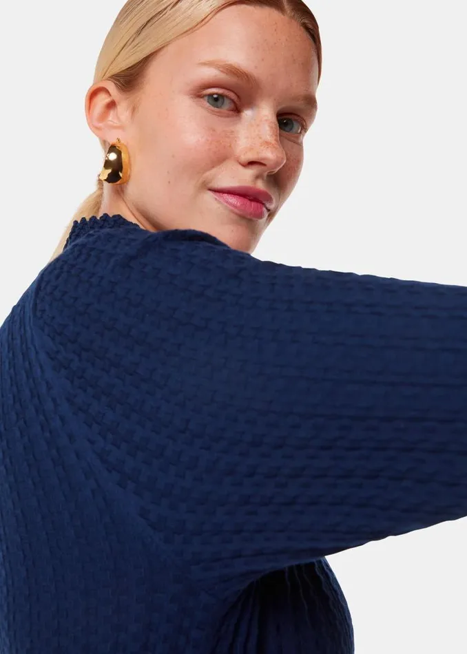 Whistles Sweaters and Cashmere Navy Textured High Neck Sweater 8211 Women