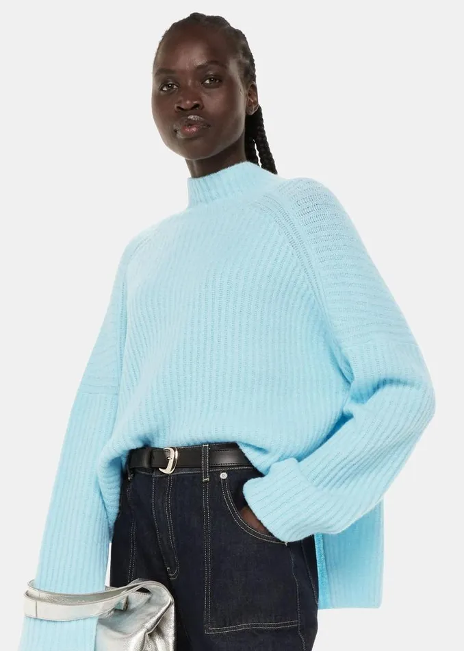 Whistles Sweaters and Cashmere Pale Blue Wool Mix Rib Funnel Neck 8211 Women