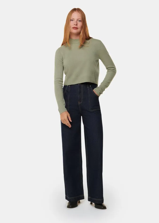 Whistles Sweaters and Cashmere Sage Green Wool Cropped Sweater 8211 Women