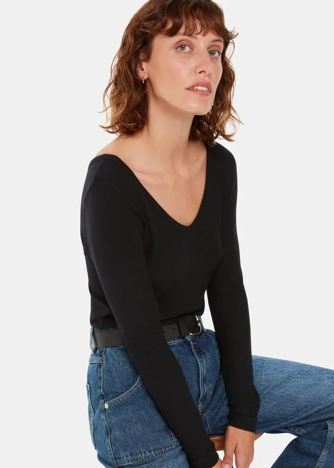 Whistles Tops Black Essential Ribbed V Neck 8211 Women