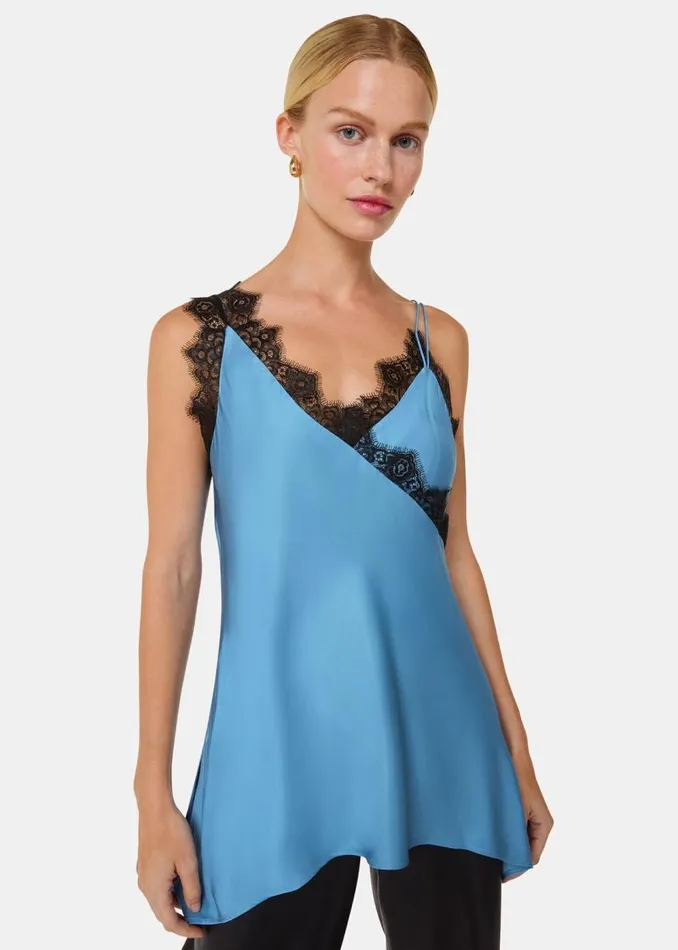 Whistles Tops Blue Iris Lace Detail Wrap Cami 8211 Women