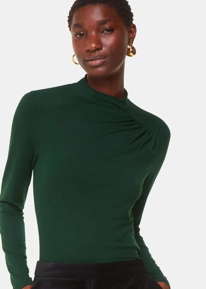 Whistles Tops Dark Green Ruched Front Detail Jersey Top 8211 Women