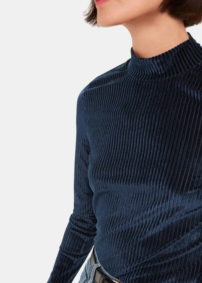 Whistles Tops Navy Velvet Stripe High Neck Top 8211 Women