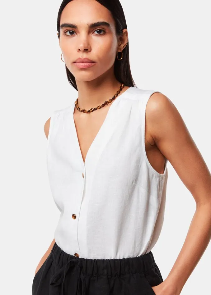 Whistles Tops White Laura Linen Tank 8211 Women