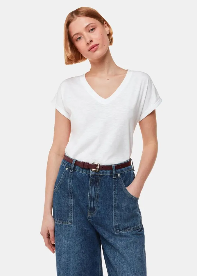 Whistles Tops White Willa VNeck Cap Sleeve Tee 8211 Women