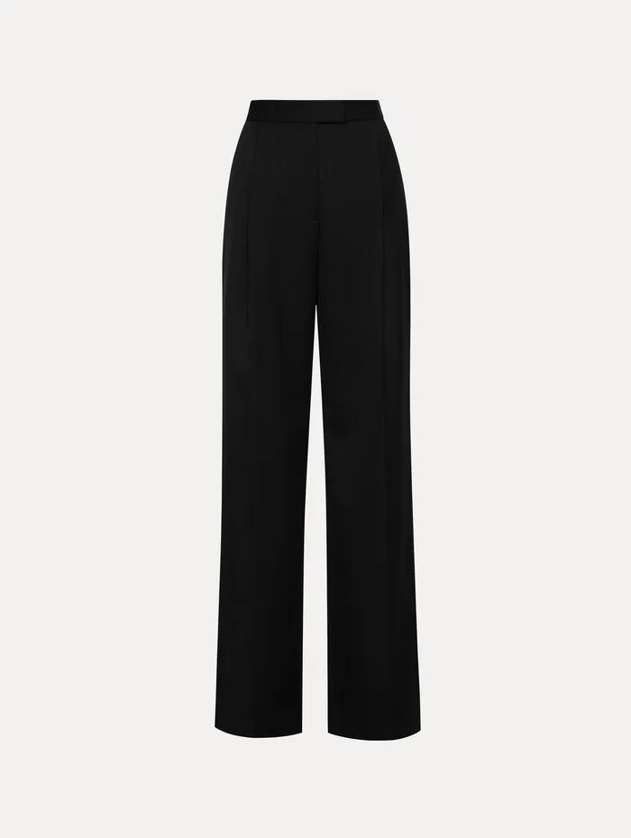 Wide Leg Grain Du Poudre Pant Black Women Oscar De La Renta Pants and Skirts