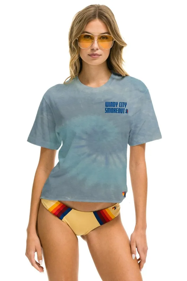 Windy City Smokeout 2023 Boyfriend Tee 8211 Tie Dye Heather Blue Women Aviator Nation Tees