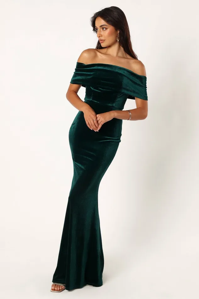 Winter Dresses Petal and Pup Women Adair Off Shoulder Maxi Dress Emerald Green