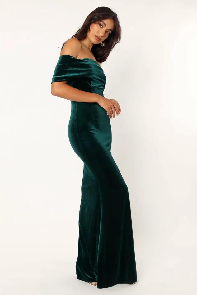 Winter Dresses Petal and Pup Women Adair Off Shoulder Maxi Dress Emerald Green