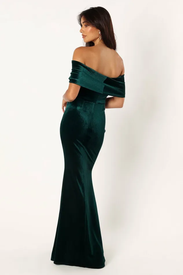 Winter Dresses Petal and Pup Women Adair Off Shoulder Maxi Dress Emerald Green