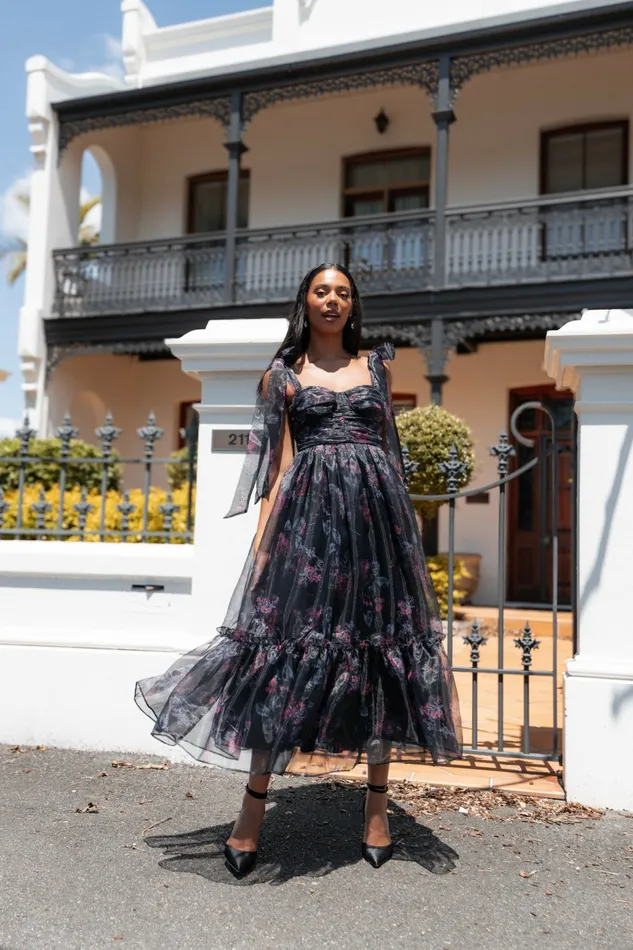 Winter Dresses Petal and Pup Women Floret Midi Dress Dark Floral