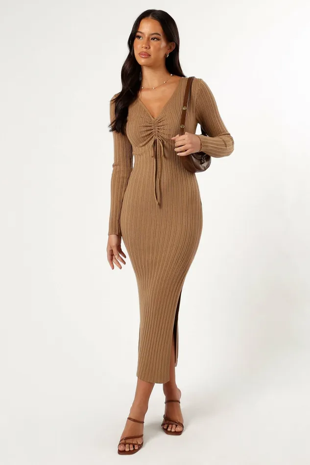 Winter Dresses Petal and Pup Women Irene Long Sleeve Midi Dress Coffee
