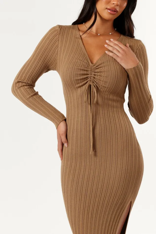 Winter Dresses Petal and Pup Women Irene Long Sleeve Midi Dress Coffee