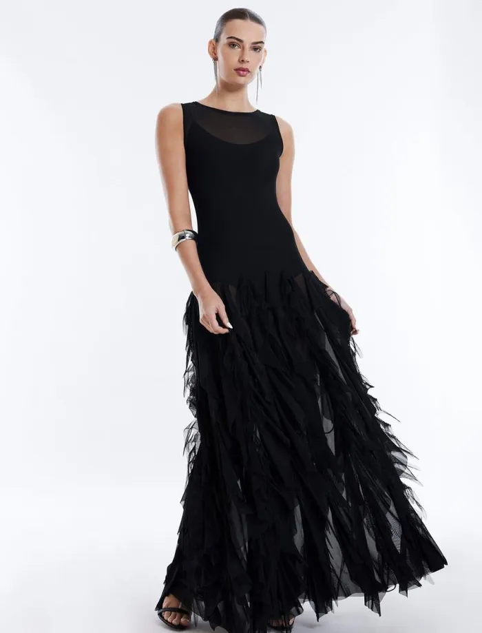Women Abbie Tulle Evening Gown Black BCBG Dresses