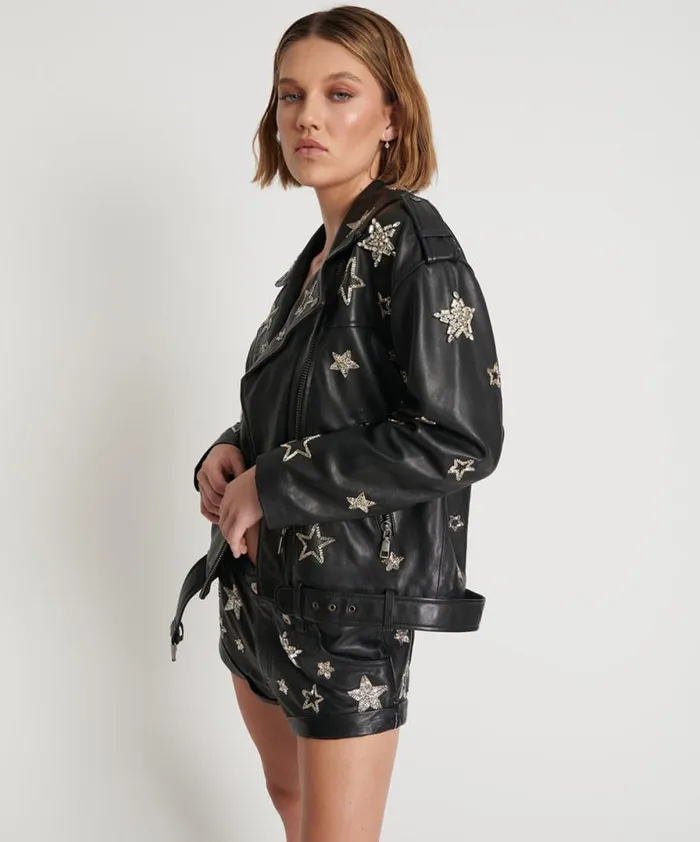 Women ALL STAR HAND EMBELLISHED LEATHER JACKET One Teaspoon Jackets
