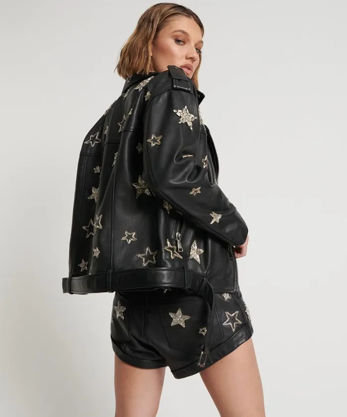Women ALL STAR HAND EMBELLISHED LEATHER JACKET One Teaspoon Jackets