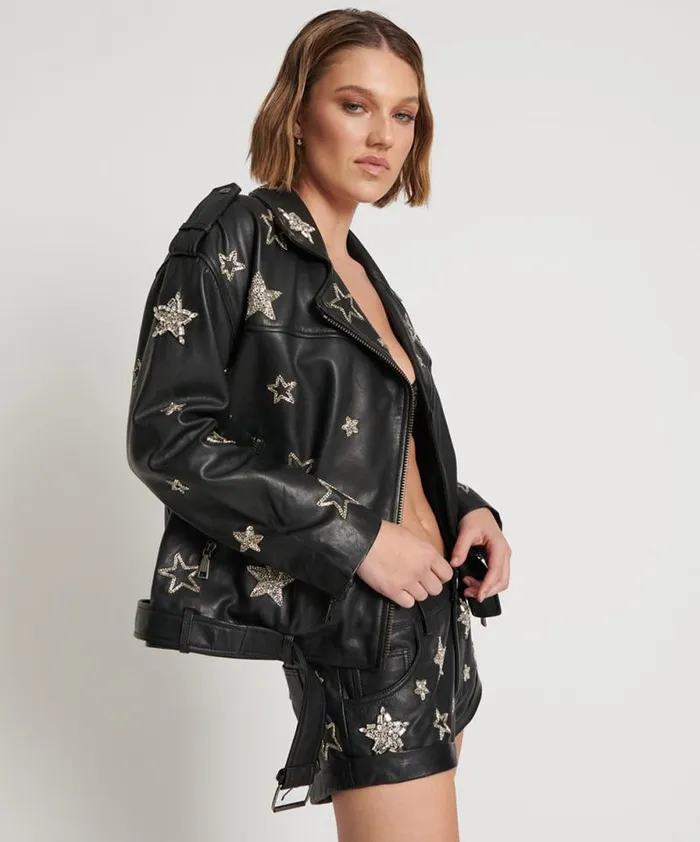 Women ALL STAR HAND EMBELLISHED LEATHER JACKET One Teaspoon Jackets