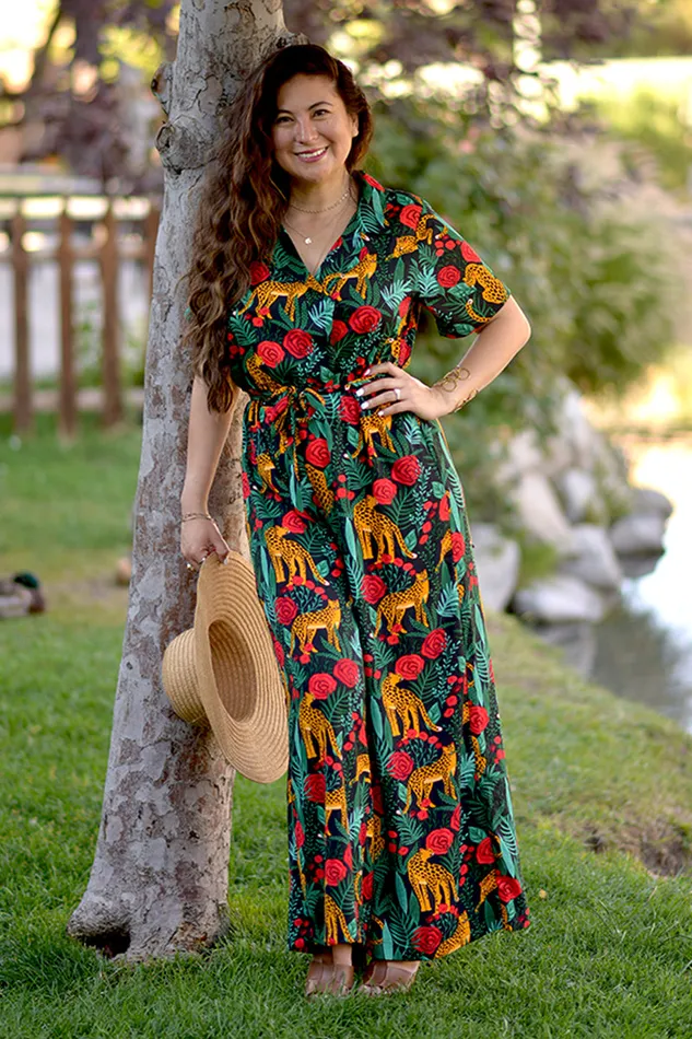 Women America and Beyond Jaguar Paradise Black Animal Print Jumpsuit Jumpsuits