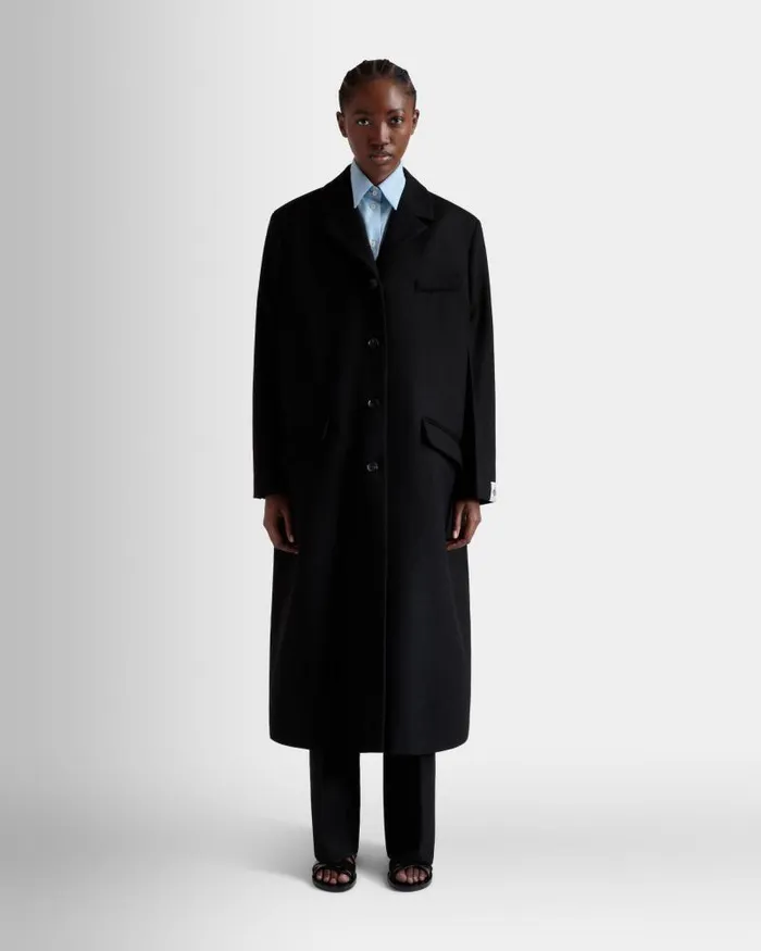Women Bally Coats and Jackets SingleBreasted Coat In Black Wool Blend Black Women Bally Coats and Jackets SingleBreasted Coat In Black Wool Blend Black