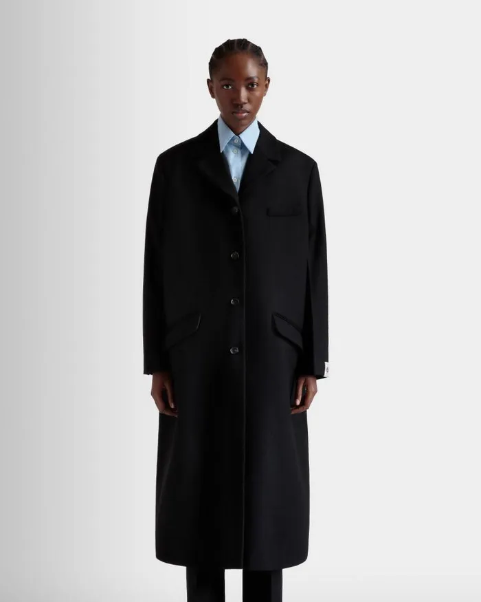 Women Bally Coats and Jackets SingleBreasted Coat In Black Wool Blend Black Women Bally Coats and Jackets SingleBreasted Coat In Black Wool Blend Black