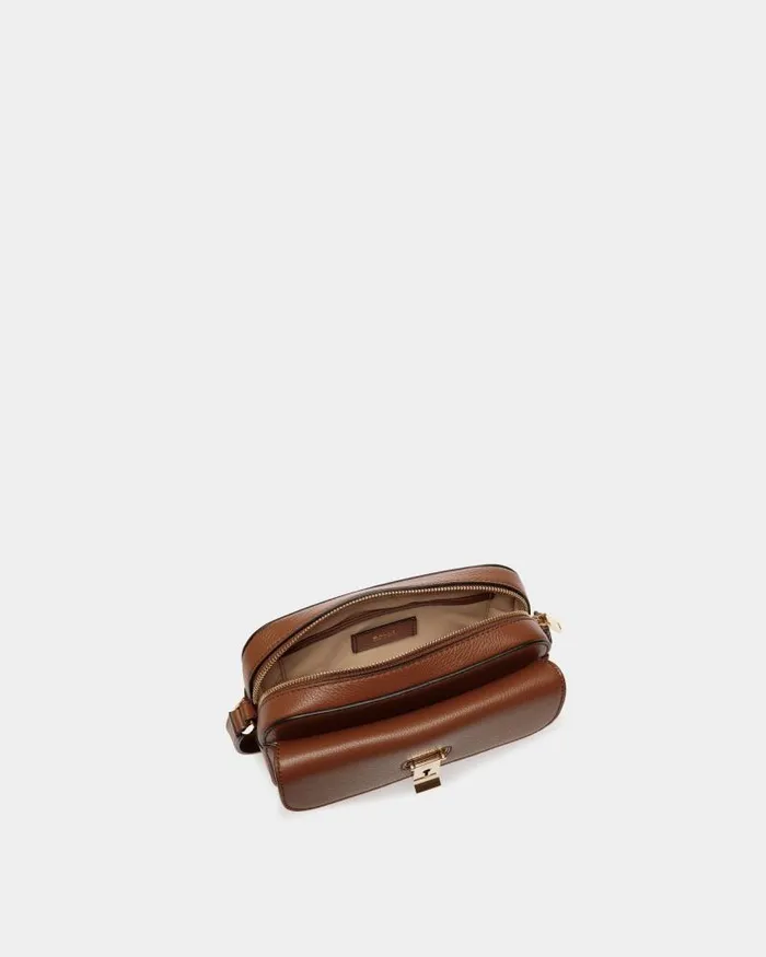 Women Bally Crossbody Bags Lock Me Small Crossbody Bag In Brown Grained Leather Brown