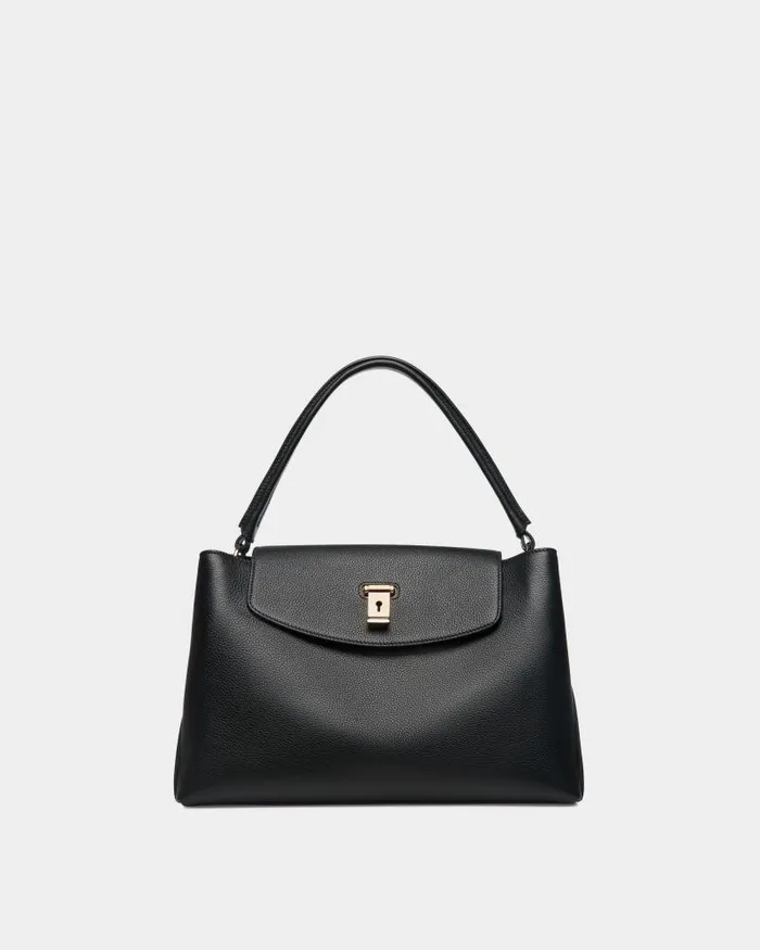 Women Bally Top Handle Bags Lock Me Top Handle Bag In Black Grained Leather Black Women Bally Top Handle Bags Lock Me Top Handle Bag In Black Grained Leather Black