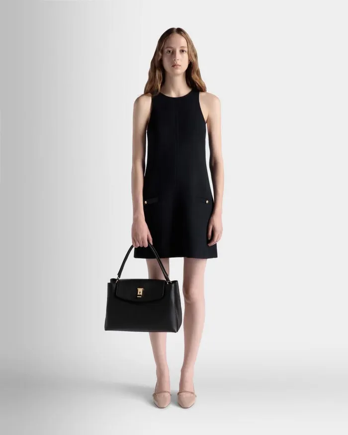 Women Bally Top Handle Bags Lock Me Top Handle Bag In Black Grained Leather Black