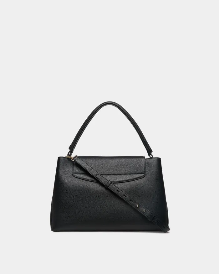 Women Bally Top Handle Bags Lock Me Top Handle Bag In Black Grained Leather Black