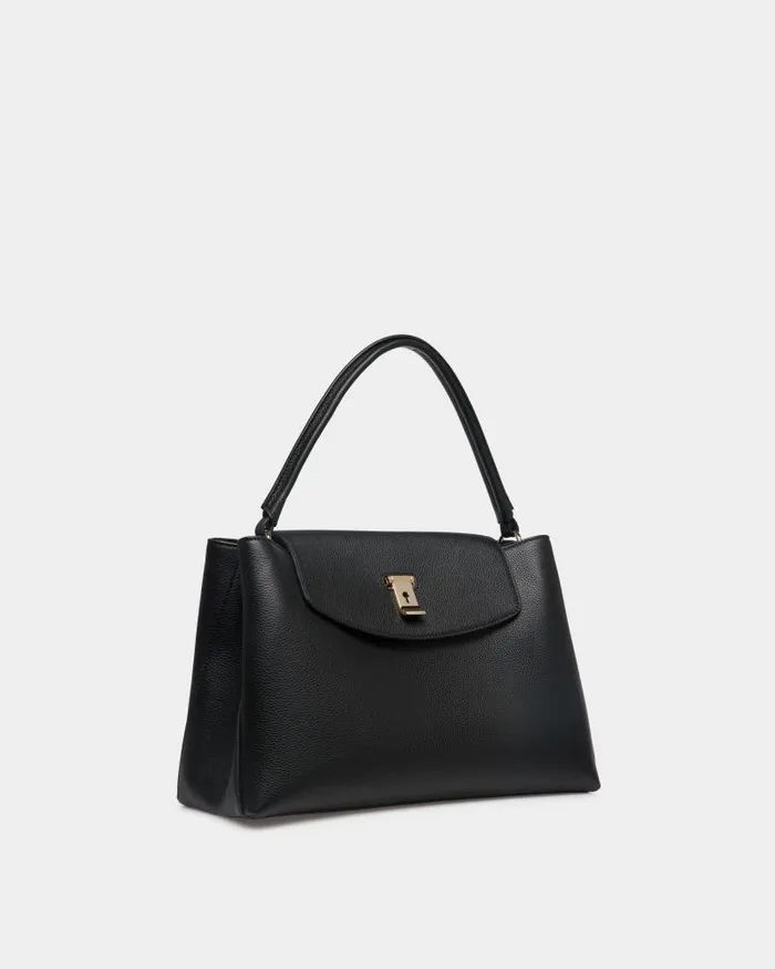 Women Bally Top Handle Bags Lock Me Top Handle Bag In Black Grained Leather Black