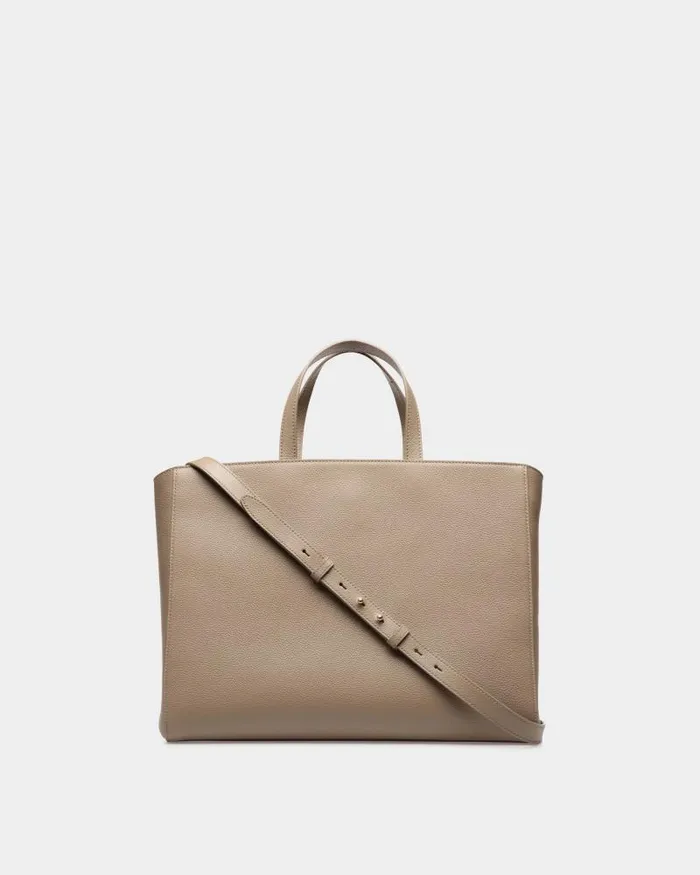 Women Bally Tote Bags Lock Me Tote Bag In Taupe Grained Leather Brown Women Bally Tote Bags Lock Me Tote Bag In Taupe Grained Leather Brown
