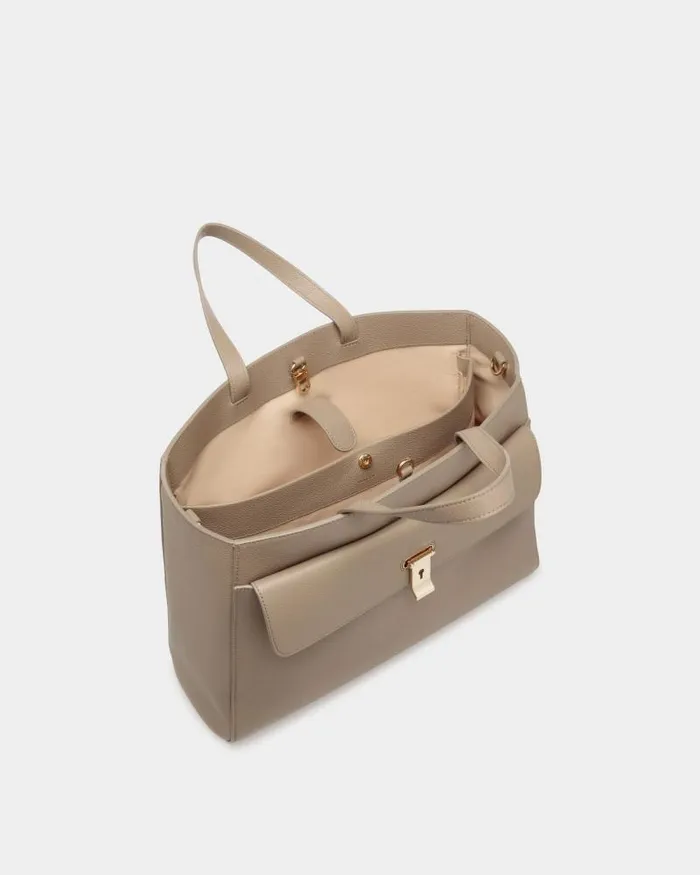 Women Bally Tote Bags Lock Me Tote Bag In Taupe Grained Leather Brown Women Bally Tote Bags Lock Me Tote Bag In Taupe Grained Leather Brown