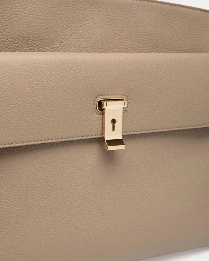 Women Bally Tote Bags Lock Me Tote Bag In Taupe Grained Leather Brown Women Bally Tote Bags Lock Me Tote Bag In Taupe Grained Leather Brown