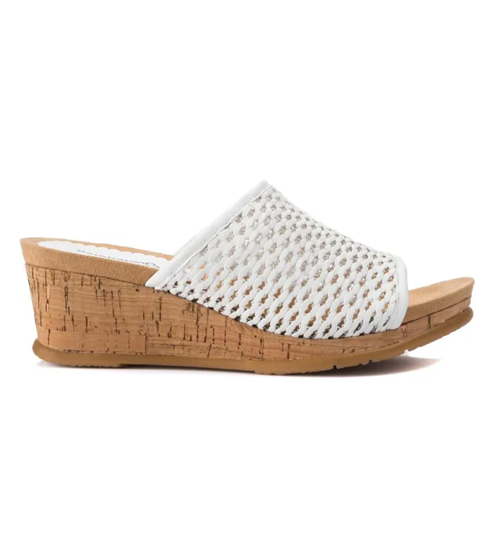 Women Baretraps Slides and Slip On Sandals Flossey Wedge Slide Sandal White
