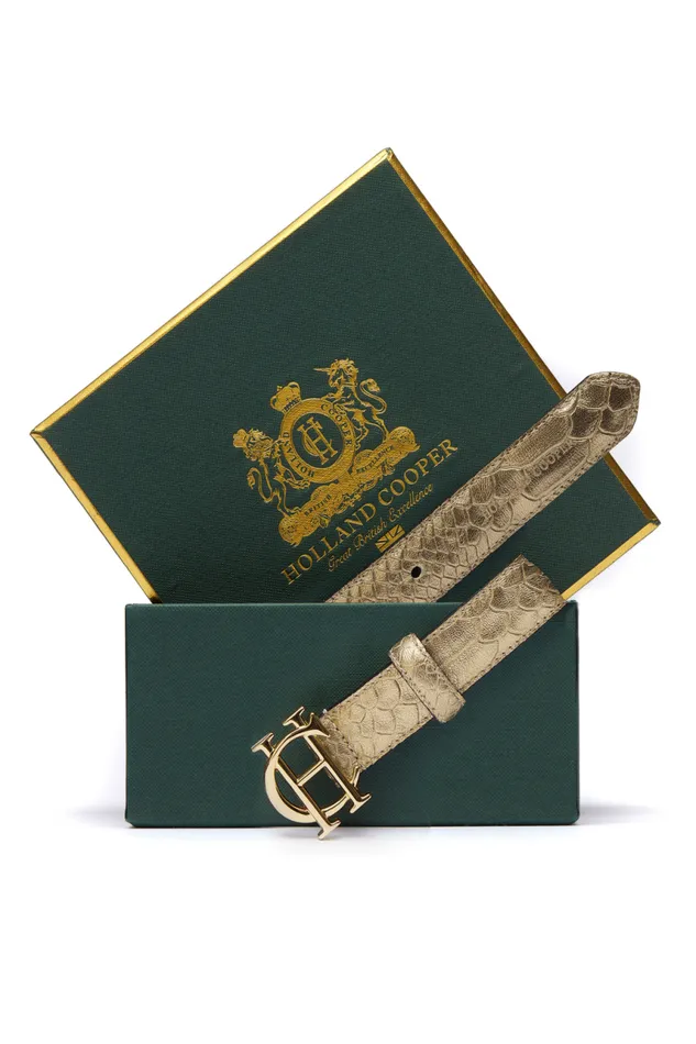 Women Belts Holland Cooper HC Classic Slim Belt Champagne Croc