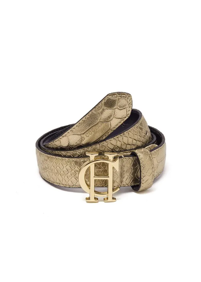 Women Belts Holland Cooper HC Classic Slim Belt Champagne Croc Women Belts Holland Cooper HC Classic Slim Belt Champagne Croc