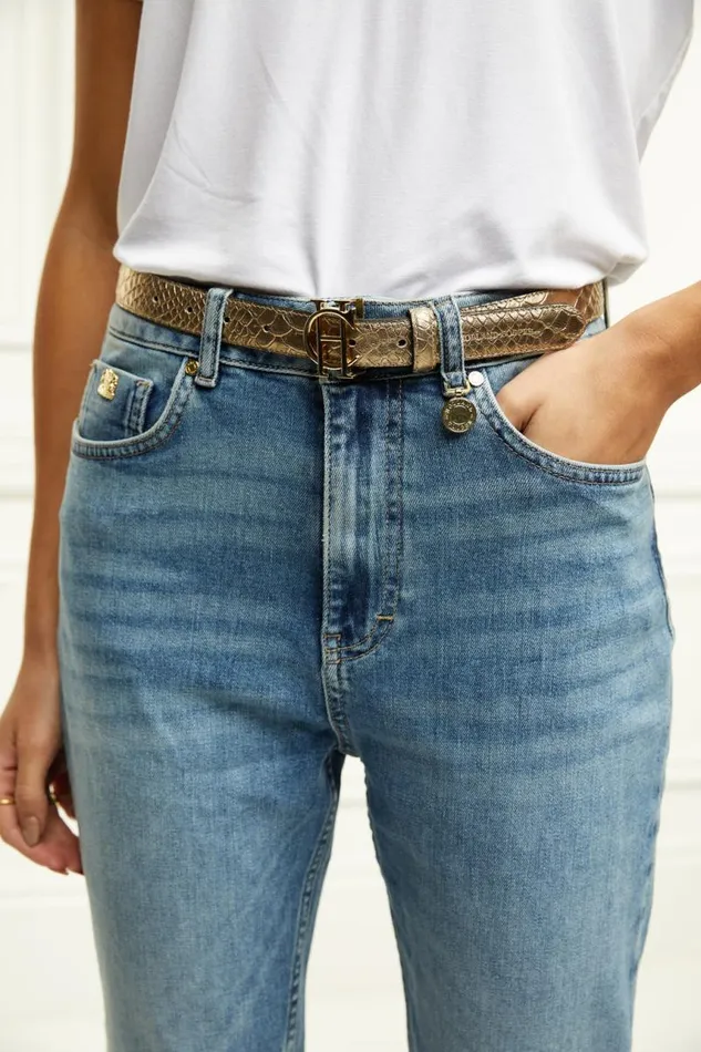 Women Belts Holland Cooper HC Classic Slim Belt Champagne Croc Women Belts Holland Cooper HC Classic Slim Belt Champagne Croc