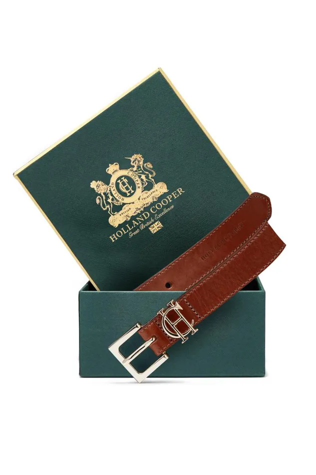 Women Belts Holland Cooper HC Slim Logo Belt Tan