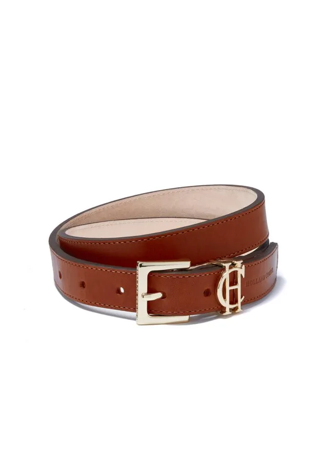Women Belts Holland Cooper HC Slim Logo Belt Tan Women Belts Holland Cooper HC Slim Logo Belt Tan