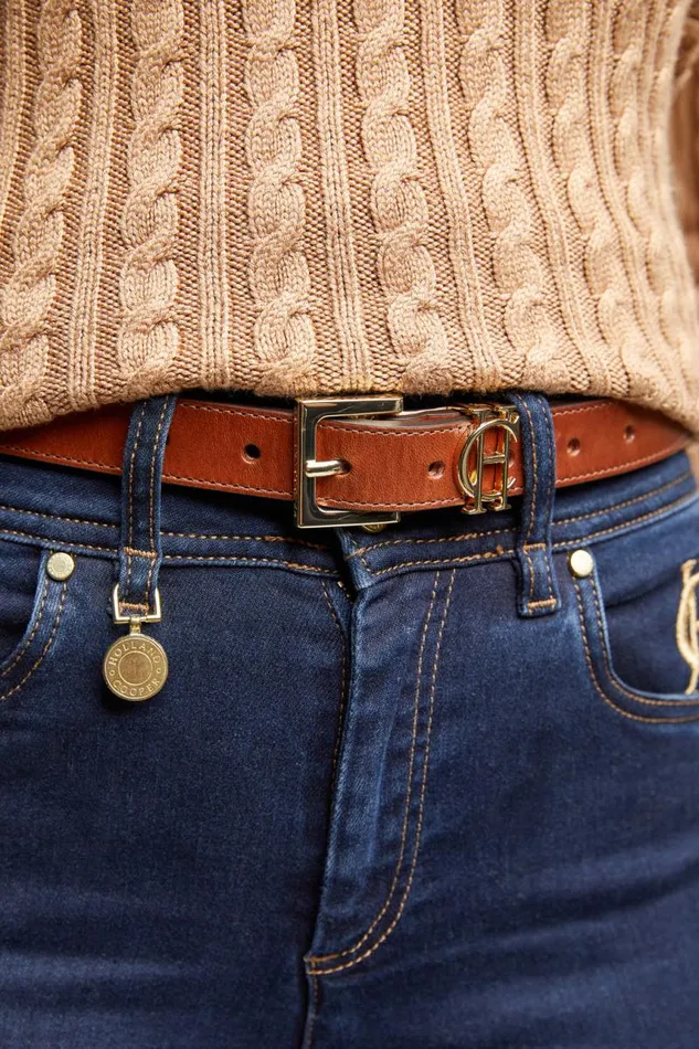 Women Belts Holland Cooper HC Slim Logo Belt Tan Women Belts Holland Cooper HC Slim Logo Belt Tan