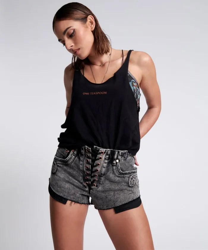Women BLACK STONE ORGANIC LOGO BARELY THERE TANK One Teaspoon Tees and Tanks