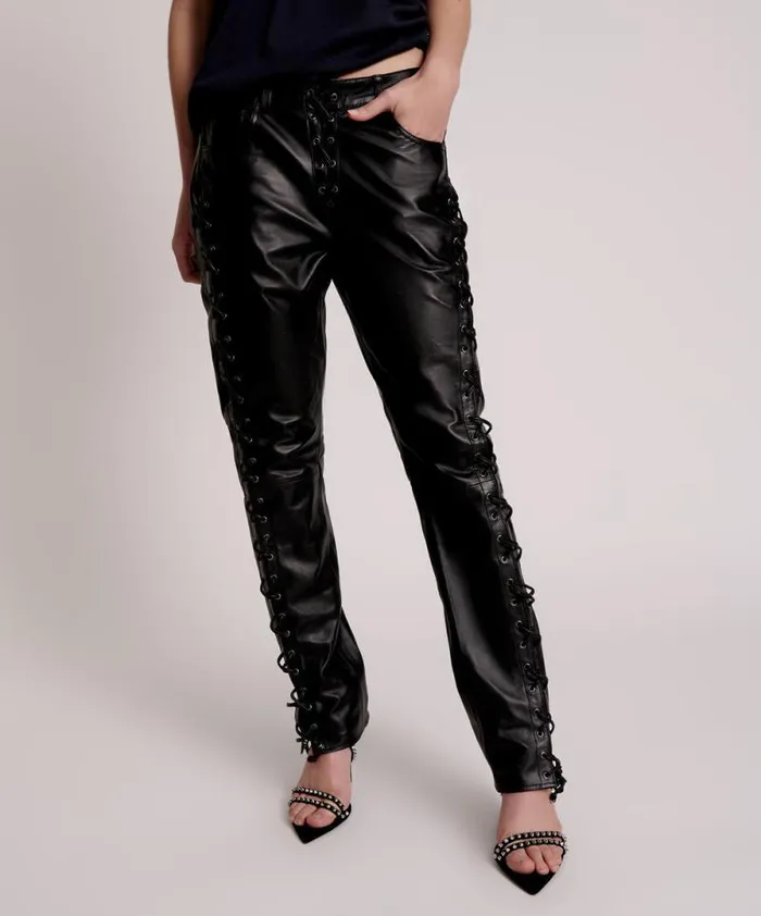 Women BLACKLIGHT LEATHER LACE UP PANTS One Teaspoon Bottoms Women BLACKLIGHT LEATHER LACE UP PANTS One Teaspoon Bottoms