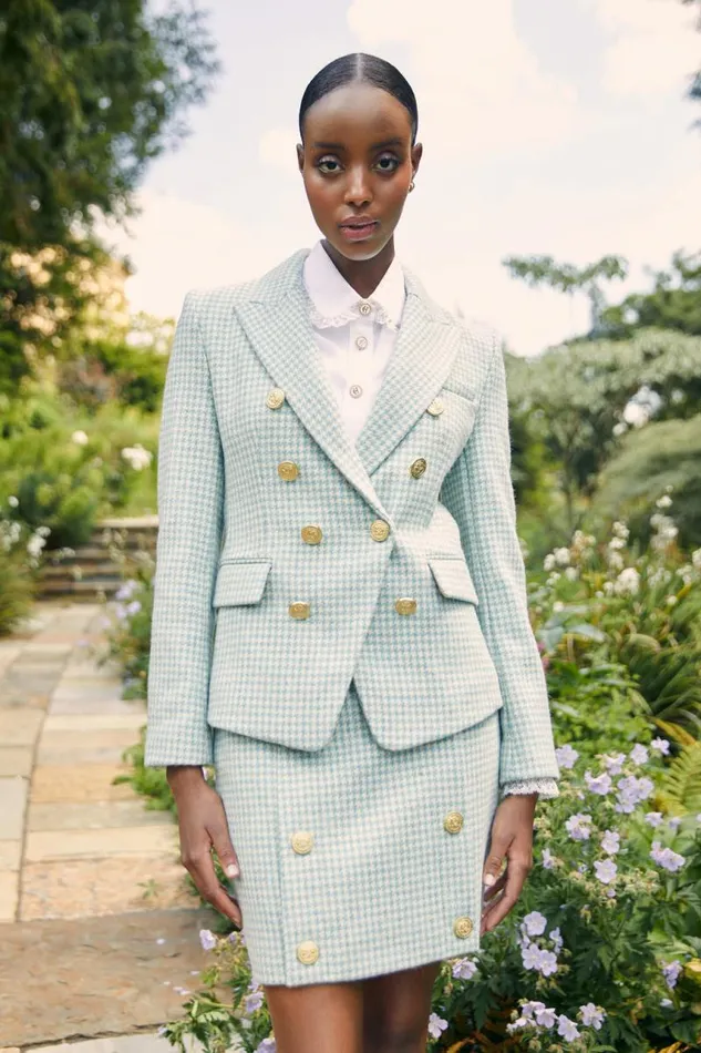 Women Blazers Holland Cooper Knightsbridge Blazer Teal Houndstooth