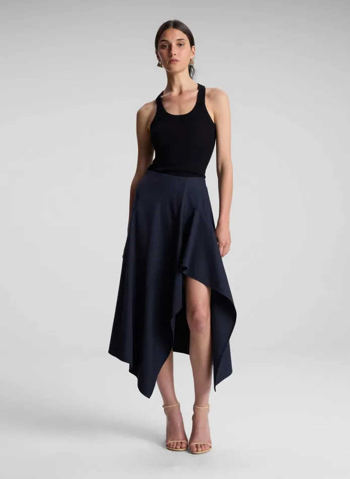 Women Bottoms ALC Navy Plaid Midi Skirt Navyblack