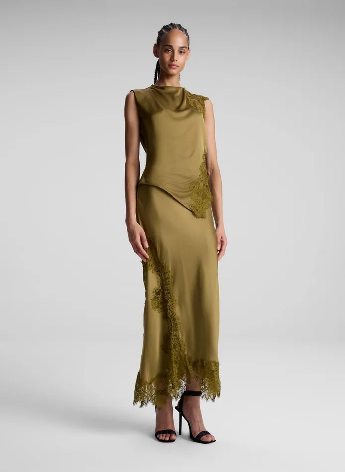Women Bottoms ALC Olivia Satin And Lace Midi Skirt Pyrite