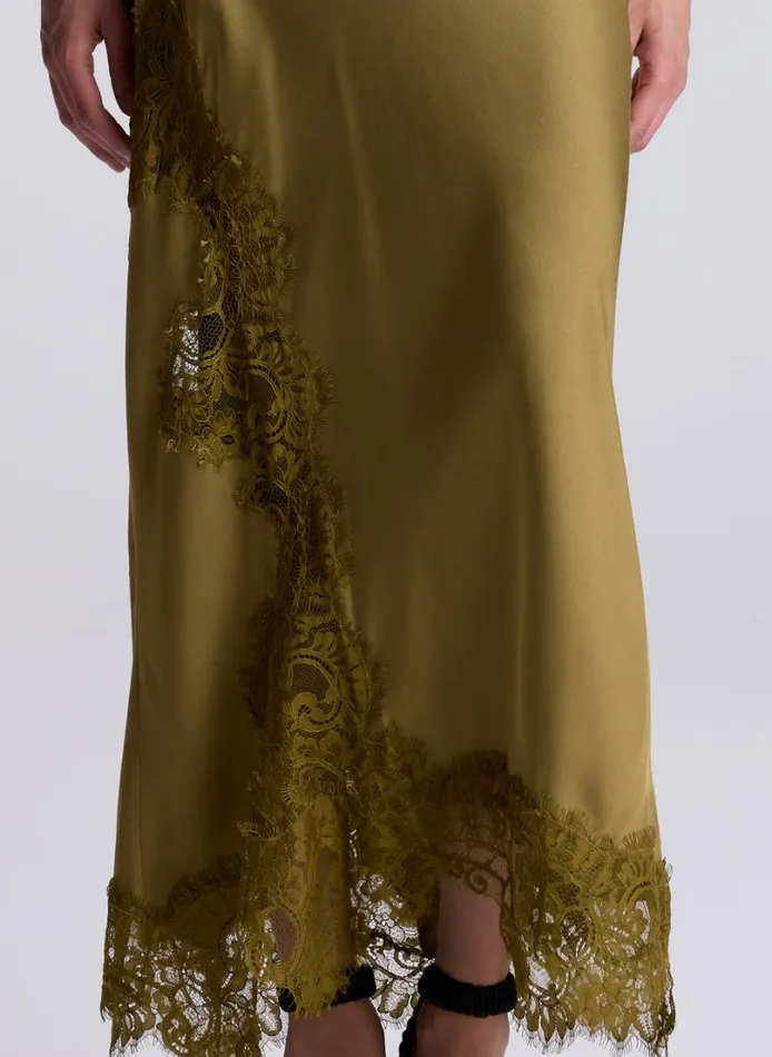 Women Bottoms ALC Olivia Satin And Lace Midi Skirt Pyrite
