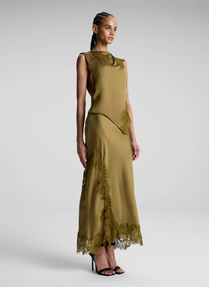 Women Bottoms ALC Olivia Satin And Lace Midi Skirt Pyrite